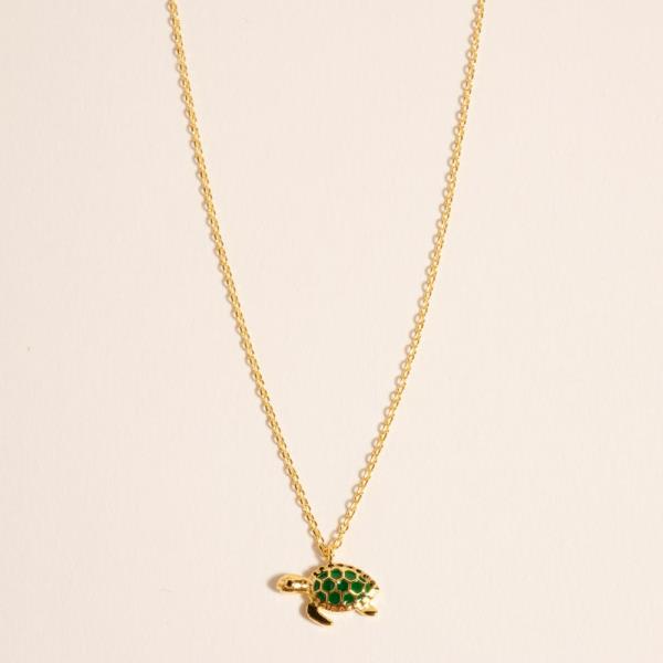 WATER RESISTANT TURTLE SHAPED GOLD-DIPPED PENDANT SHORT NECKLACE