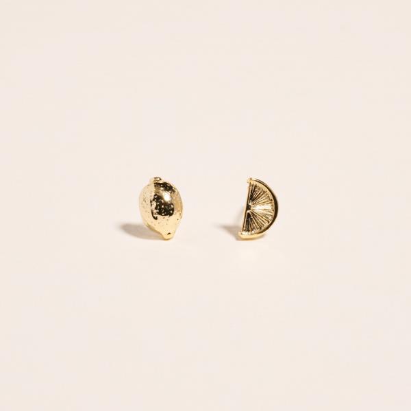 LEMON SHAPED GOLD-DIPPED 925 SILVER POST WATER RESISTANT EARRING