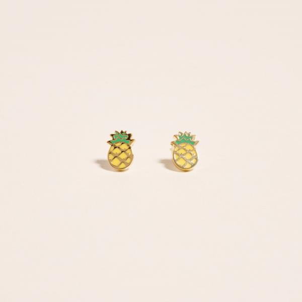 PINEAPPLE SHAPED GOLD-DIPPED 925 SILVER POST EARRING WATER RESISTANT
