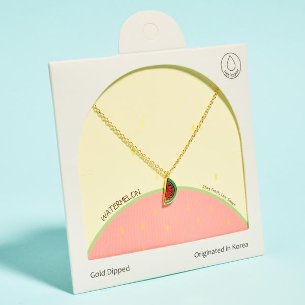 WATERMELON SHAPED GOLD-DIPPED PENDANT SHORT NECKLACE WATER RESISTANT