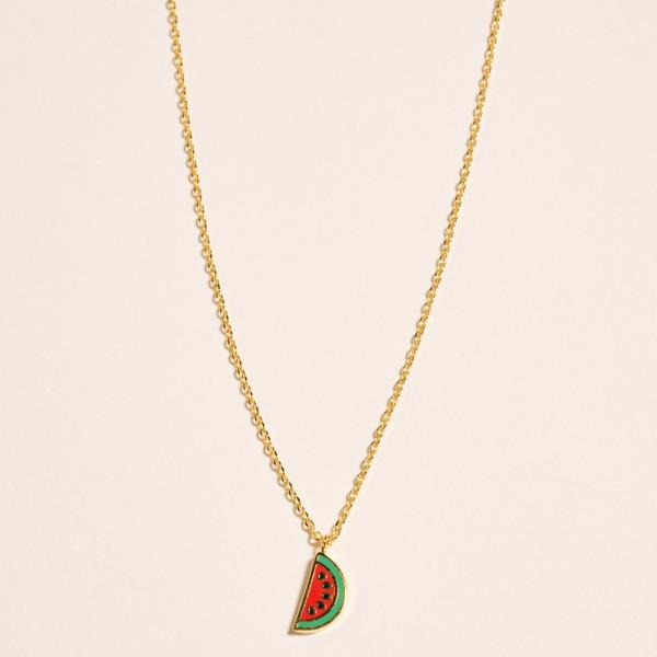 WATERMELON SHAPED GOLD-DIPPED PENDANT SHORT NECKLACE WATER RESISTANT