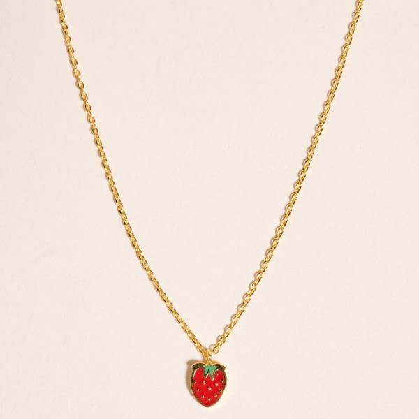 STRAWBERRY SHAPED GOLD-DIPPED 925 SILVER POST NECKLACE WATER RESISTANT
