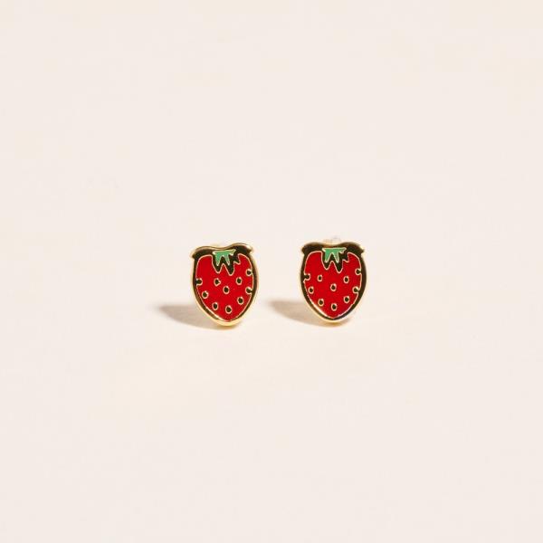 STRAWBERRY SHAPED GOLD-DIPPED 925 SILVER POST EARRING WATER RESISTANT