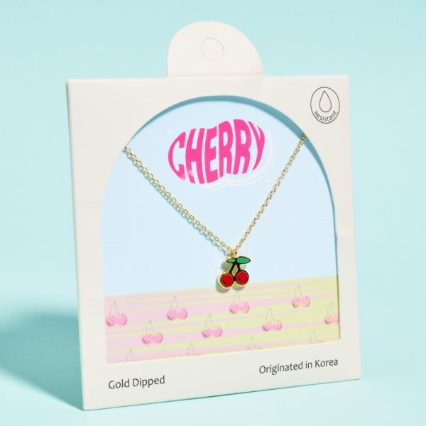 CHERRY SHAPED GOLD-DIPPED PENDANT SHORT NECKLACE WATER RESISTANT