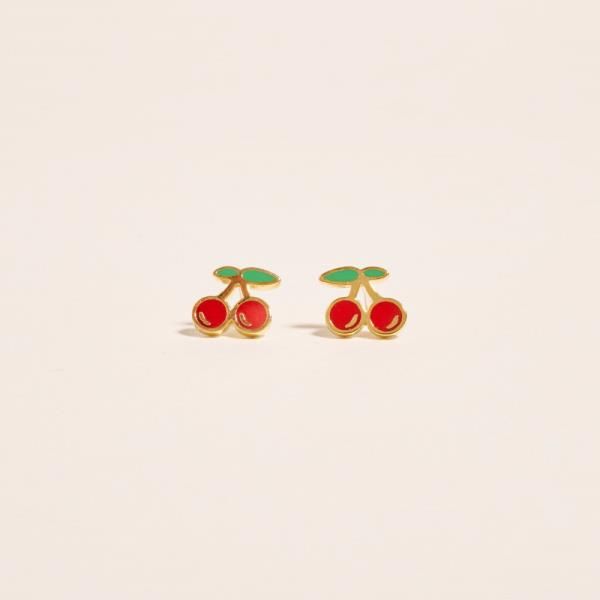 CHERRY SHAPED GOLD-DIPPED 925 SILVER POST EARRING WATER RESISTANT