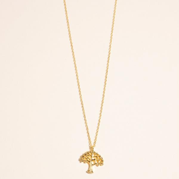TREE SHAPED GOLD-DIPPED PENDANT SHORT NECKLACE WATER RESISTANT