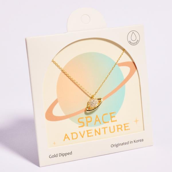 PLANET SHAPED GOLD-DIPPED PENDANT SHORT NECKLACE WATER RESISTANT