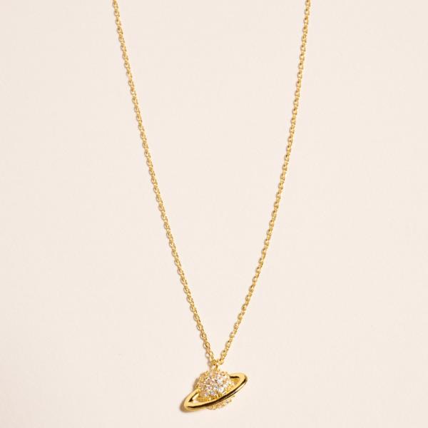 PLANET SHAPED GOLD-DIPPED PENDANT SHORT NECKLACE WATER RESISTANT