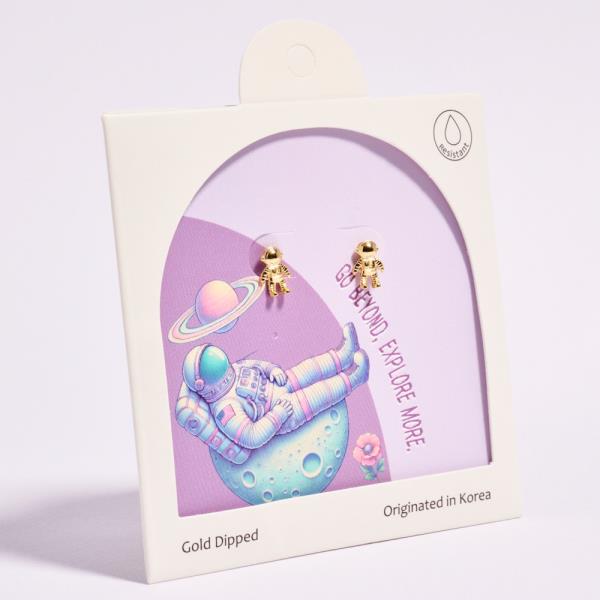 ASTRONAUTS SHAPED GOLD-DIPPED 925 SILVER POST EARRING WATER RESISTANT
