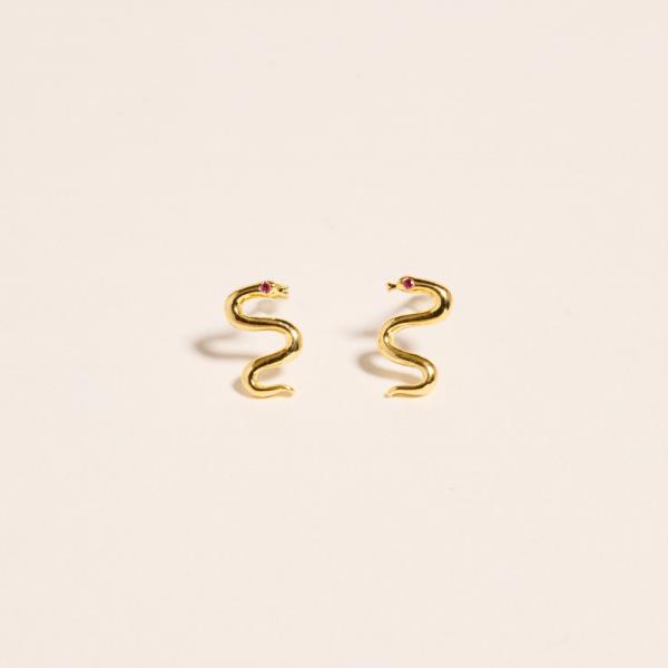 SNAKE SHAPED GOLD-DIPPED 925 SILVER POST ER