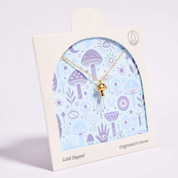 MUSHROOM SHAPED GOLD-DIPPED PENDANT SHORT NECKLACE WATER RESISTANT