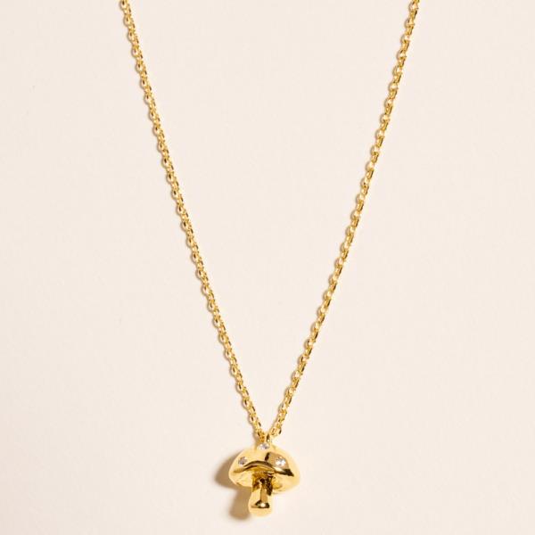 MUSHROOM SHAPED GOLD-DIPPED PENDANT SHORT NECKLACE WATER RESISTANT