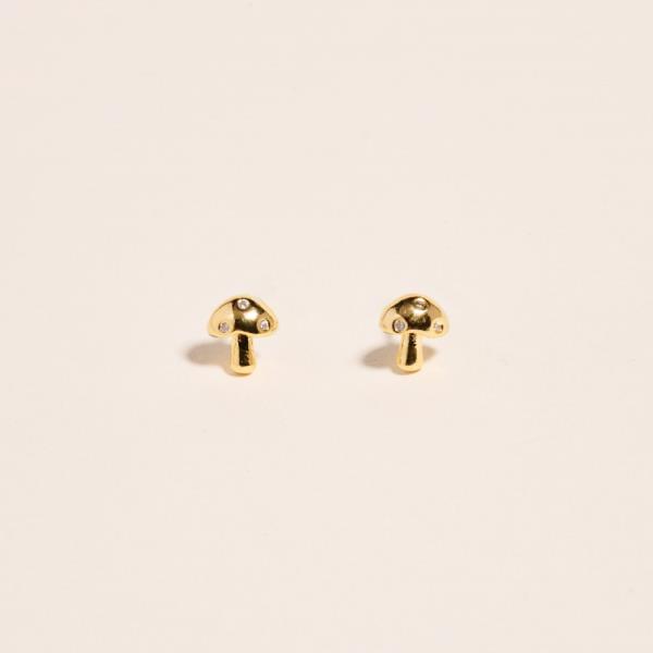 MUSHROOM SHAPED GOLD-DIPPED 925 SILVER POST EARRINGS WATER RESISTANT