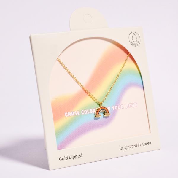 RAINBOW SHAPED GOLD-DIPPED PENDANT SHORT NECKLACE WATER RESISTANT