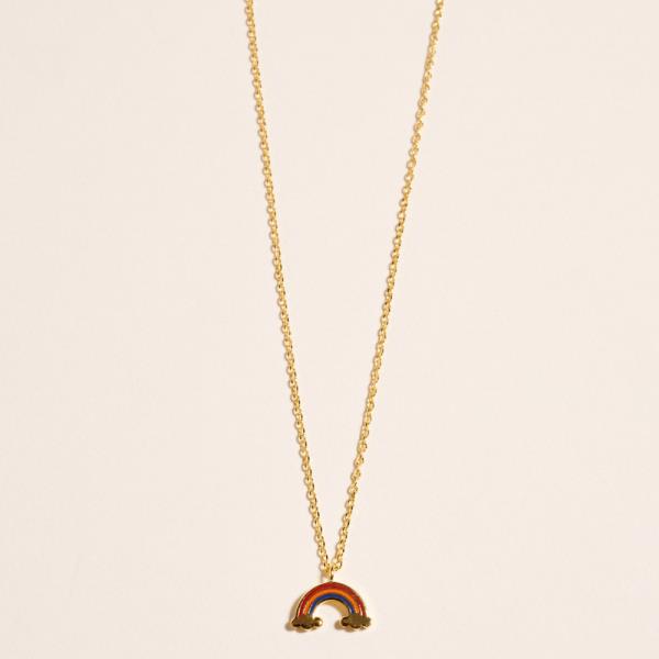 RAINBOW SHAPED GOLD-DIPPED PENDANT SHORT NECKLACE WATER RESISTANT