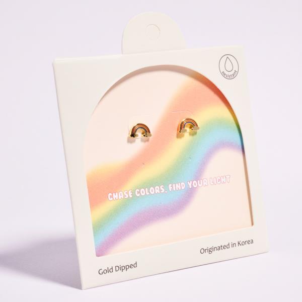 RAINBOW SHAPED GOLD-DIPPED 925 SILVER POST EARRINGS WATER RESISTANT