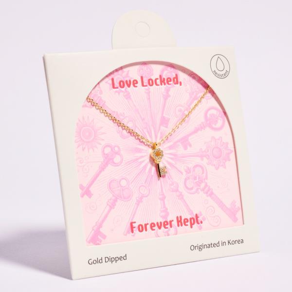 KEY SHAPED GOLD-DIPPED PENDANT SHORT NECKLACE WATER RESISTANT