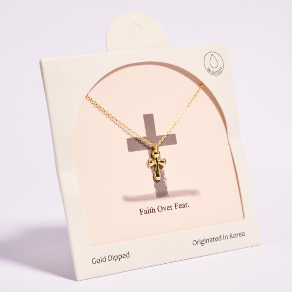 CROSS SHAPED GOLD-DIPPED PENDANT SHORT NECKLACE WATER RESISTANT