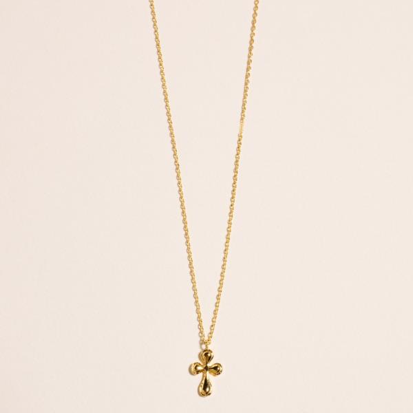 CROSS SHAPED GOLD-DIPPED PENDANT SHORT NECKLACE WATER RESISTANT