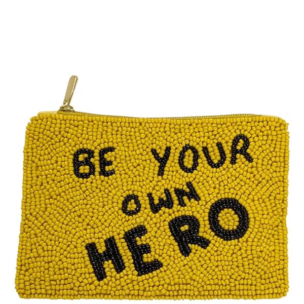 SEED BEAD BE YOUR OWN HERO COIN PURSE POUCH BAG