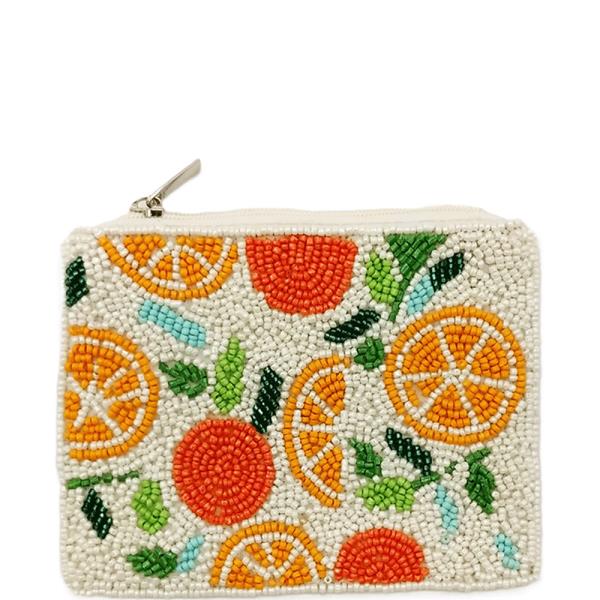 SEED BEAD ORANGE SLICE COIN PURSE POUCH BAG