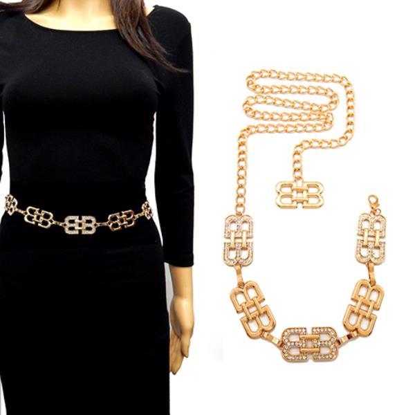 RHINESTONE B SHAPE CHAIN BELT