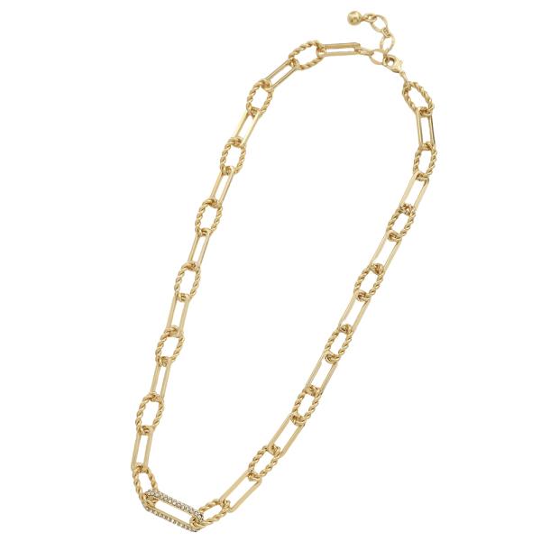 GOLD DIPPED CZ CHAIN RHINESTONE LINK NECKLACE