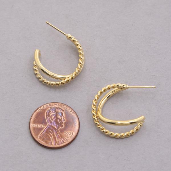 14K GOLD DIPPED BRAIDED DOUBLE HOOP EARRING