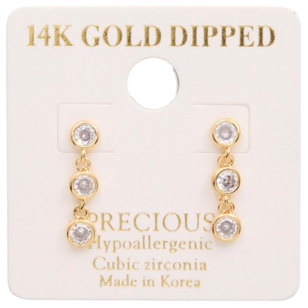 14K GOLD DIPPED ROUND CZ LINK DANGLE EARRING