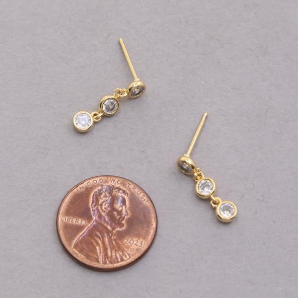 14K GOLD DIPPED ROUND CZ LINK DANGLE EARRING