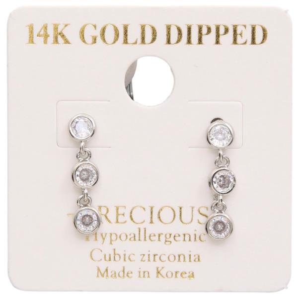 14K GOLD DIPPED ROUND CZ LINK DANGLE EARRING