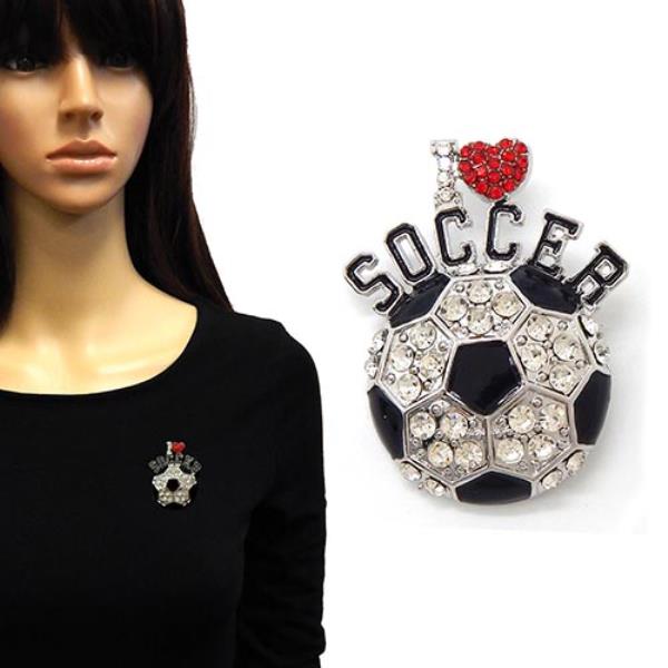 RHINESTONE SOCCER-THEMED BROOCH FEATURING