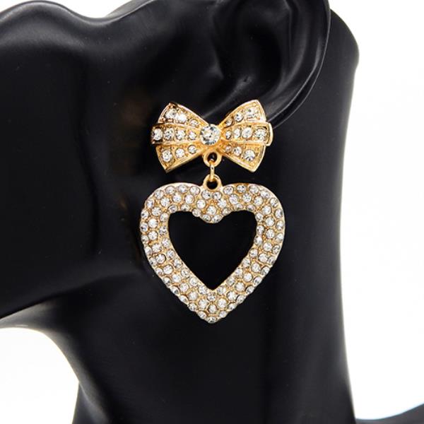 RHINESTONE BOW AND HEART EARRING