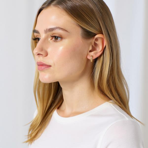 14K GOLD DIPPED ROMAN NUMERAL HUGGIE HOOP EARRING