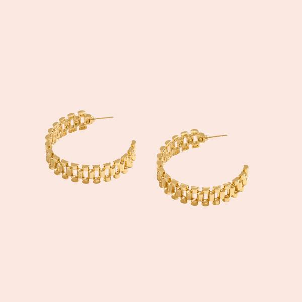 14K GOLD DIPPED GEOMETRIC CHAIN LINK HOOP POST EARRING