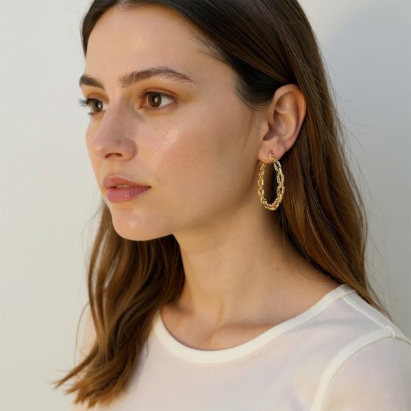 14K GOLD DIPPED CHAIN LINK POST HOOP EARRING
