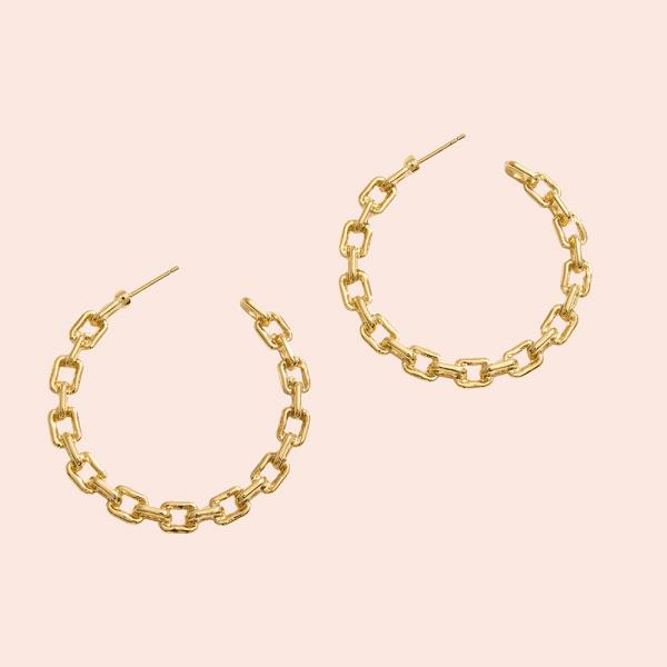 14K GOLD DIPPED CHAIN LINK POST HOOP EARRING