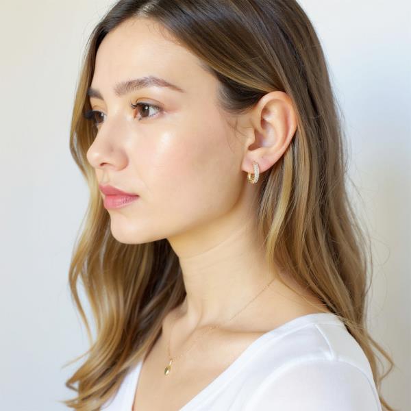 14K GOLD DIPPED OVAL CZ HUGGIE HOOP EARRING