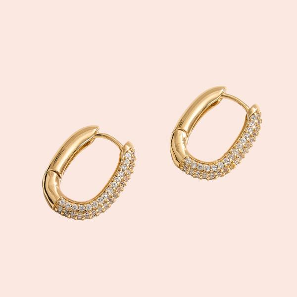 14K GOLD DIPPED OVAL CZ HUGGIE HOOP EARRING
