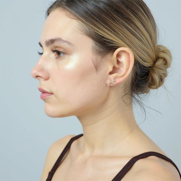 14K GOLD DIPPED CZ BOW STUD EARRING