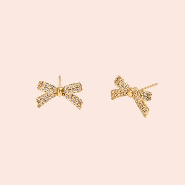 14K GOLD DIPPED CZ BOW STUD EARRING