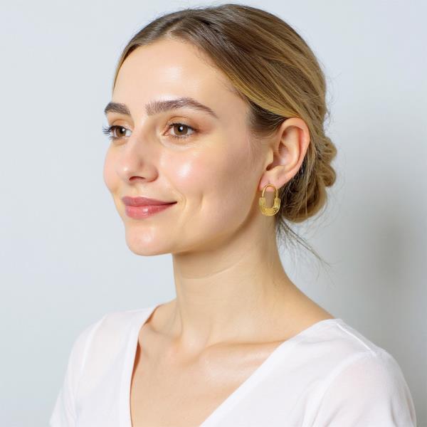 14K GOLD DIPPED GEOMETRIC RAINBOW POST HOOP EARRING