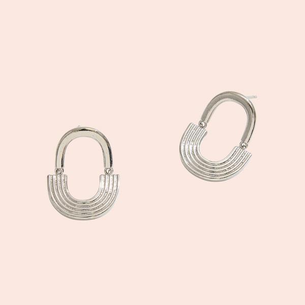 14K GOLD DIPPED GEOMETRIC RAINBOW POST HOOP EARRING