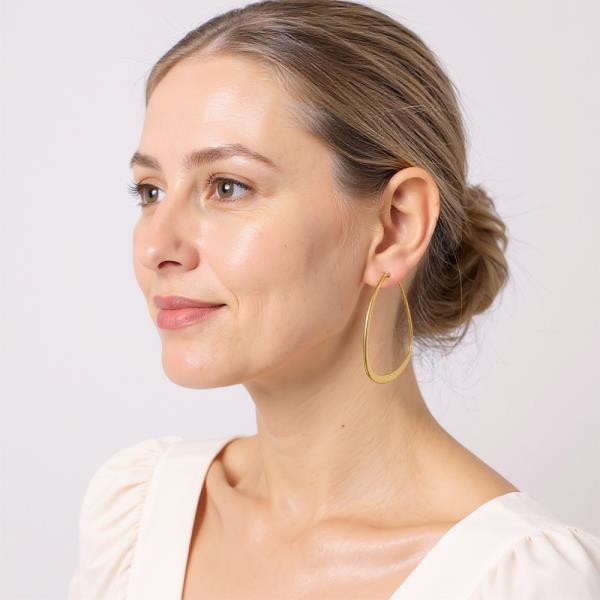 14K GOLD DIPPED ROUNDED TRIANGLE PIN CATCH HOOP EARRING