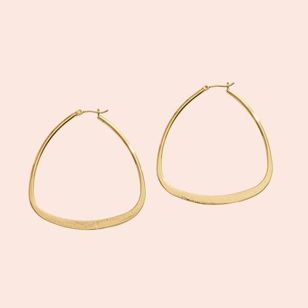 14K GOLD DIPPED ROUNDED TRIANGLE PIN CATCH HOOP EARRING