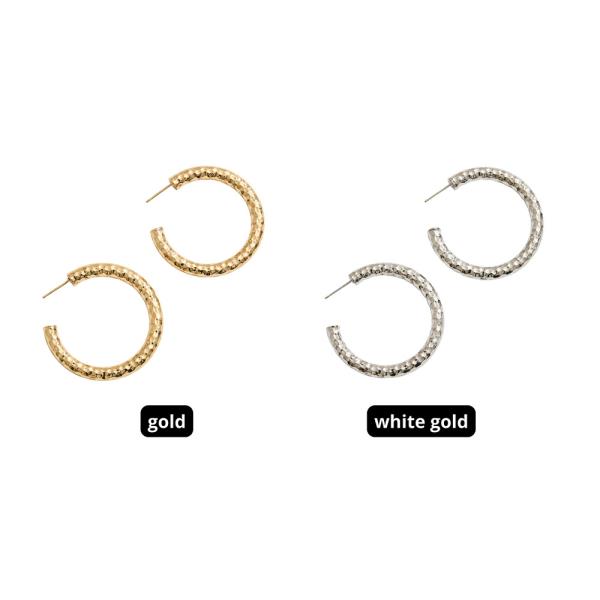 14K GOLD DIPPED HAMMERED TEXTURED POST HOOP EARRING