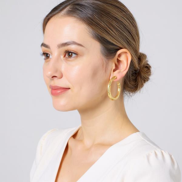 14K GOLD DIPPED HAMMERED TEXTURED POST HOOP EARRING