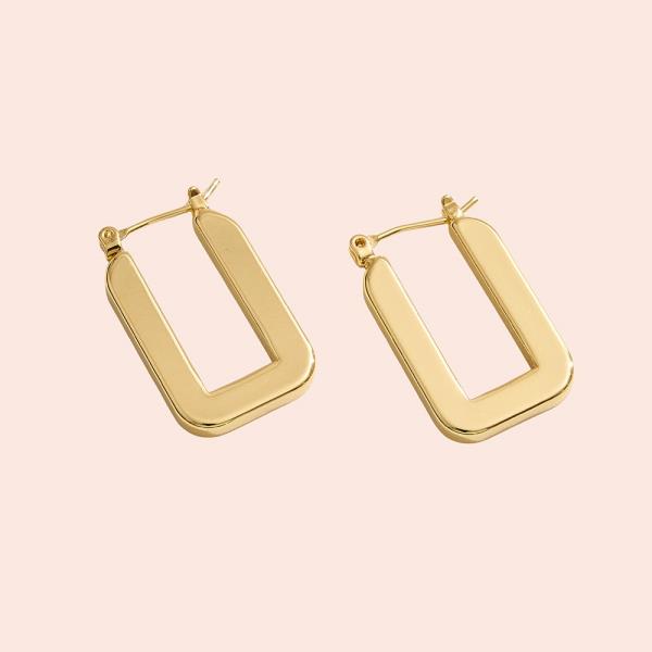 14K GOLD DIPPED U SHAPE PIN CATCH HOOP EARRING