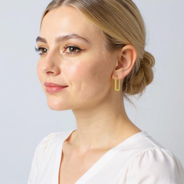 14K GOLD DIPPED U SHAPE PIN CATCH HOOP EARRING