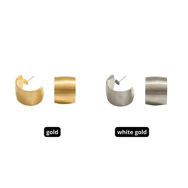 14K GOLD DIPPED WIDE BRUSHED POST HOOP EARRINGS